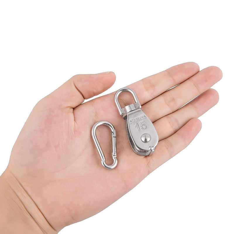 6Pcs 304 Stainless Steel M15 Single Pulley Block, Wire Rope Hanging Wire Towing Wheel, with 6Pcs Spring Snap Hook M15-6pcs - NewNest Australia