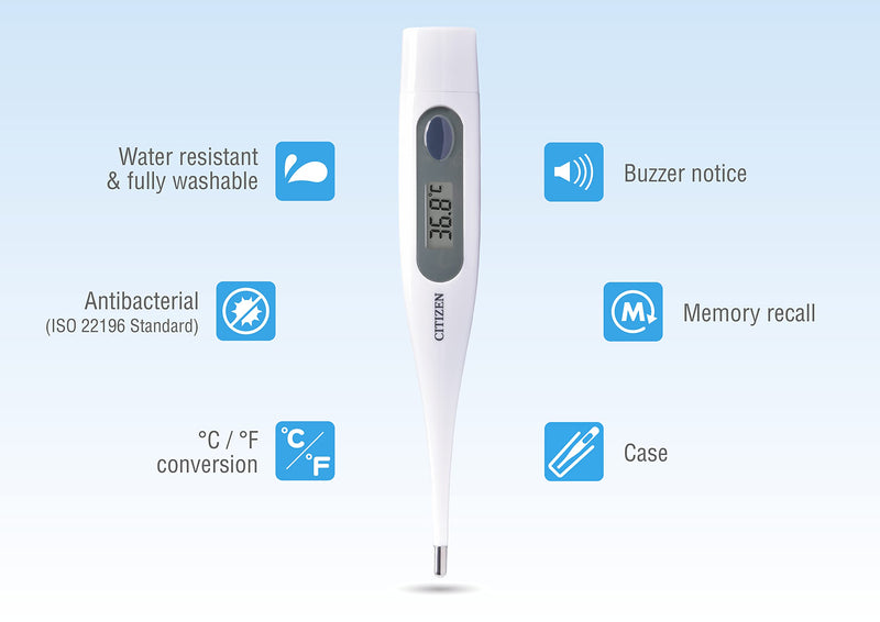 Citizen Cta303 Antibacterial Waterproof Digital Medical Thermometer With Fever Alarm, Oral, Armpit, Rectal, Accurate Measurements For Adults, Children, Toddlers And Babies - NewNest Australia