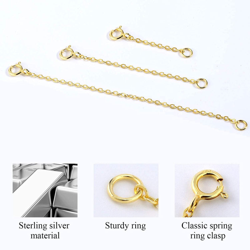 14K Gold Necklace Extender 925 Sterling Silver Chain Extension Necklace Bracelet Anklet Extender for Jewelry Making（1 2 3 inch） A-14K Gold - NewNest Australia
