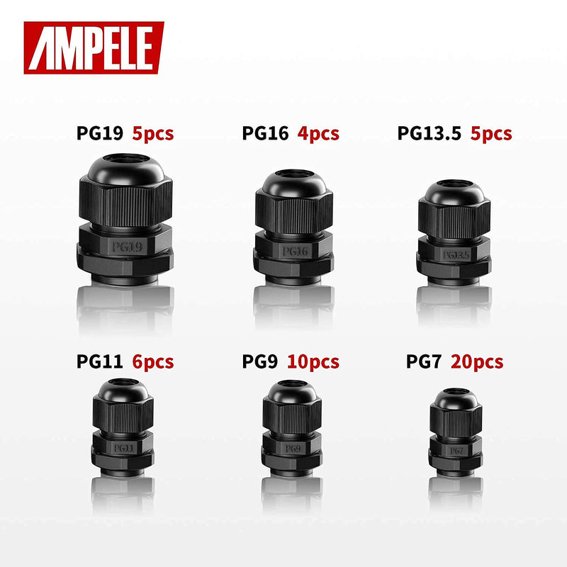 Cable Gland AMPELE 50 Pack Waterproof Adjustable 3-16mm PG7 PG9 PG11 PG13.5 PG16 PG19 Nylon Cable Glands Joints With Gaskets Cable Gland Kit 1 - NewNest Australia