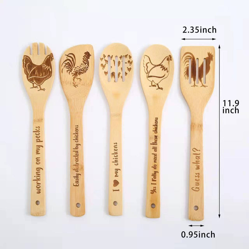 Wooden Cooking Spoons Set of 5, Rooster Chicken Decor Pioneer Woman Kitchen Accessories ,Rooster Decor for Kitchen, Bamboo Cooking Spoons Farmhouse Housewarming Wedding Mom Cooking Day Gift Rooster wooden cooking spoons - NewNest Australia
