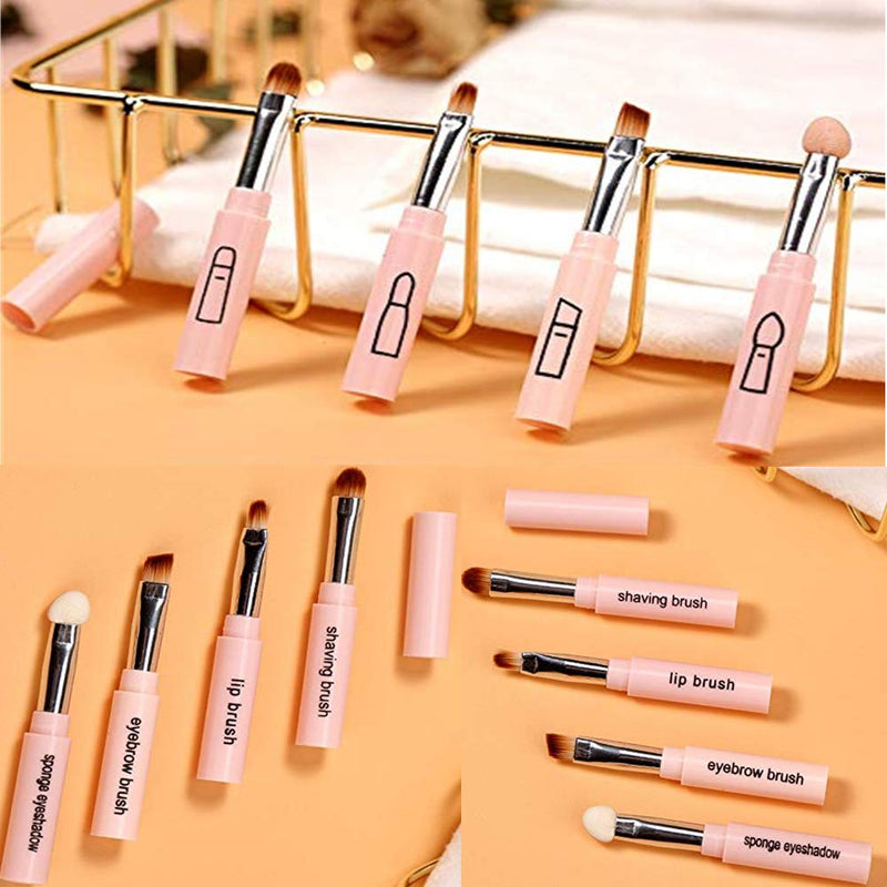 3 Pcs Makeup Brushes 4 In 1 Retractable Travel Portable Make Up Brushes-Lip Brush Eyeshadow Sponge Eyeshadow Eyebrow Brush Combination Design Cosmetic Make-up Brush Set - NewNest Australia