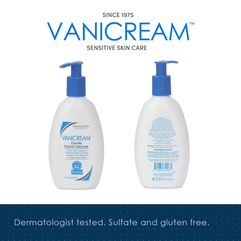 Vanicream Gentle Facial Cleanser with Pump Dispenser - 8 fl oz - Formulated Without Common Irritants for Those with Sensitive Skin 8 Fl Oz (Pack of 1) - NewNest Australia