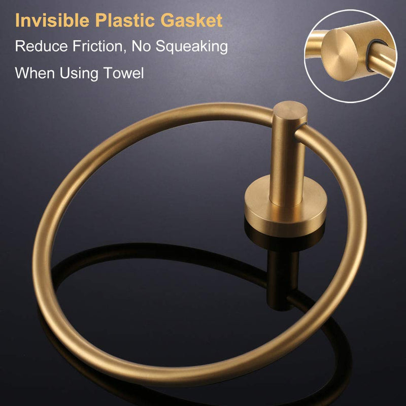 Hand Towel Ring Brushed Gold, APLusee SUS 304 Stainless Steel Round Towel Holder for Contemporary Bathroom Toilet Kitchen Storage, Wall Mounted - NewNest Australia