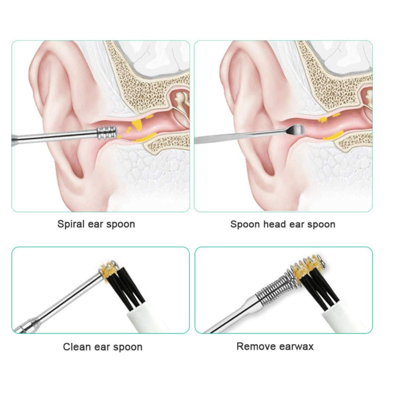Jzk 5 Pcs Stainless Steel Ear Cleaner Kit With Box, Earwax Curette, Ear Cleaning Tool, Stainless Steel Earwax Remover Spiral, Earwax Pick, Tooth Cleaning Kit (Silver) - NewNest Australia