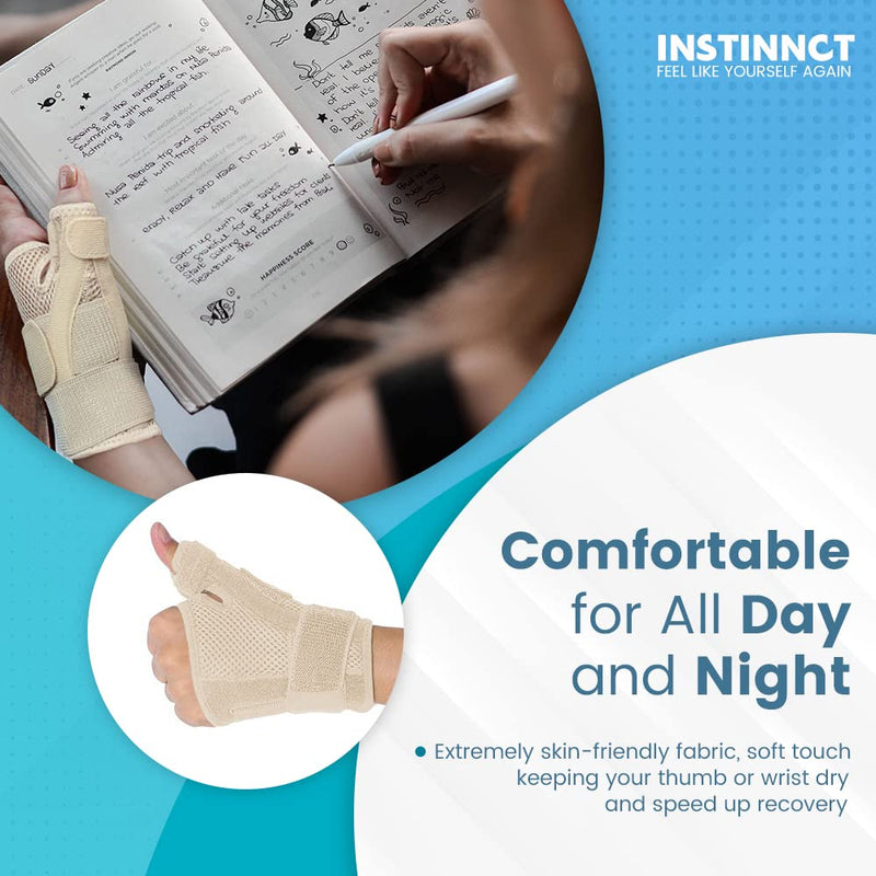 INSTINNCT Wrist Thumb Support Brace for Men & Women, Fully Adjustable Thumb Brace with Thumb Flexible Support for Thumb & Hand Discomfort, Fatigue, Fits Both Right Hand and Left Hand Beige(Pair) One Size - NewNest Australia