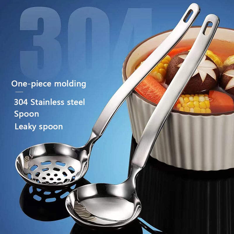 Collfa Soup Ladle Metal SUS304 Stainless Steel Ladles Spoon And Slotted Colander Spoon Set Small Soup Ladle With Holes Strainer Scoop Ladles For Serving Gravy Hot Pot Or Restaurant,2 Piece Set - NewNest Australia