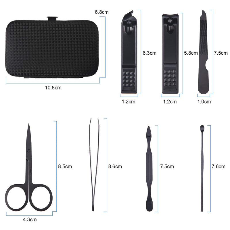 URAQT Nail Clippers, 7 pcs Professional Manicure Set, Nail Scissors & Eyebrow Grooming Kit, Stainless Steel Nail Care Tools with Luxurious Leather Case for Travel & Home Black-7pcs/Set - NewNest Australia