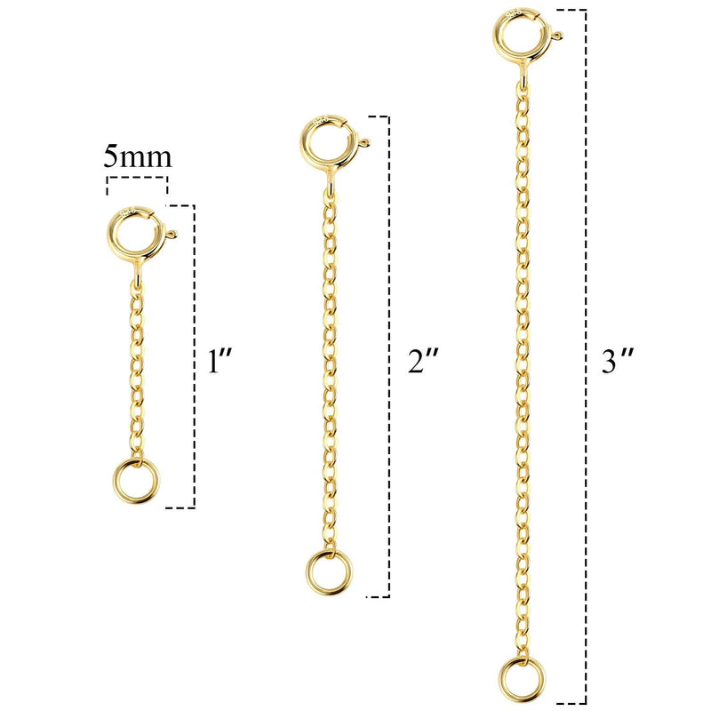 14K Gold Necklace Extenders 925 Sterling Silver Chain Extension Necklace Bracelet Anklet Extender for Jewelry Making (1 2 3 inch) 14K Gold - NewNest Australia
