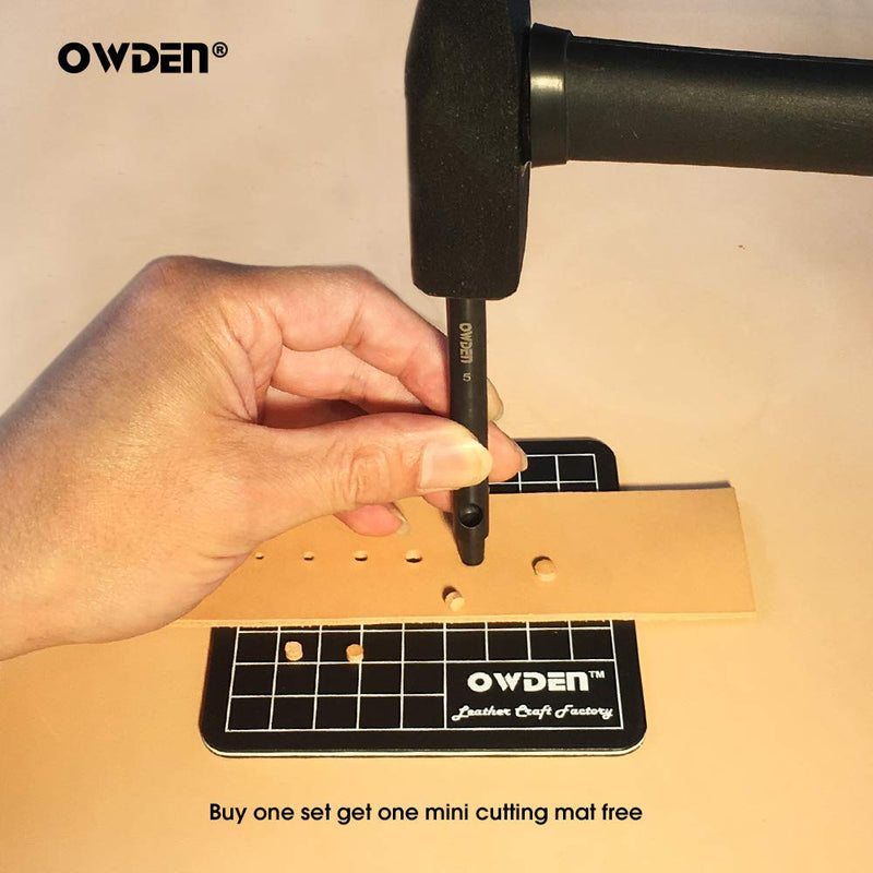 OWDEN Professional 6Pcs. Leather Hollow Punch Set. Size: 1.0-5.0mm for Leather Belt, Watch Band and Leather Strap Gasket. with a Free Mini Cutting mat. - NewNest Australia