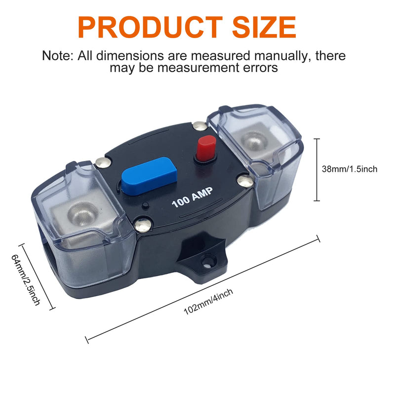 Erayco 100 Amp Circuit Breaker with Manual Reset, 12-48 Volt DC, 0-8 Gauge Trolling Motor Car Stereo Audio Inline Fuse Block Holders Inverter for Automotive Rv Marine Boat (100A) 100Amp - NewNest Australia