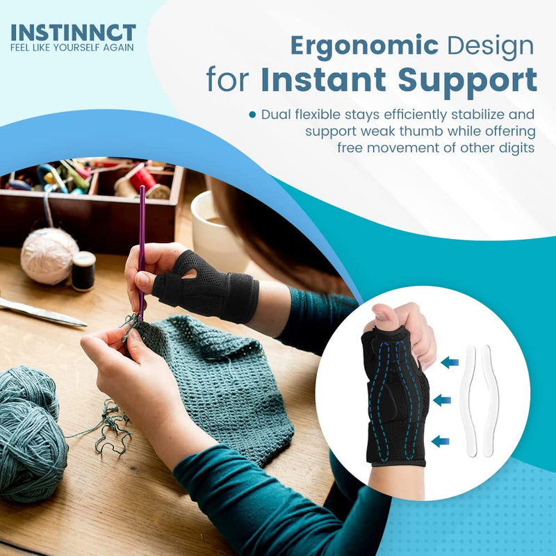 INSTINNCT Wrist Thumb Support Brace for Men & Women, Fully Adjustable Thumb Brace with Thumb Flexible Support for Thumb & Hand Discomfort, Fatigue, Fits Both Right Hand and Left Hand Black(Single) One Size - NewNest Australia