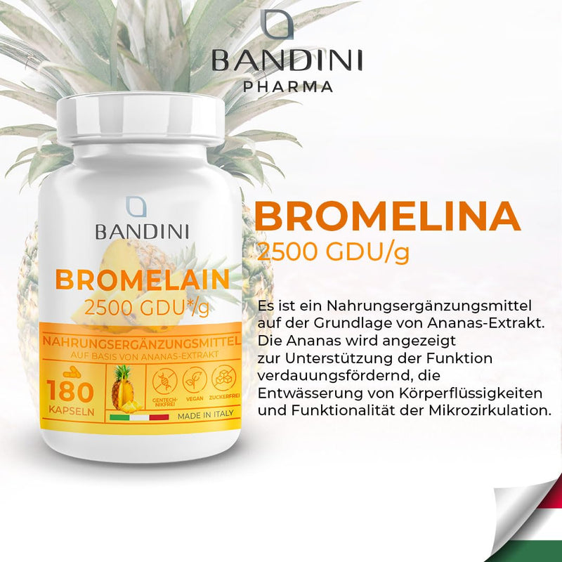 Bandini® Bromelain 1000mg (2500 FIP) | 180 enteric-coated capsules | Natural pineapple extract | Immune system, microcirculation, digestive function | Laboratory tested, high dosage, vegan - NewNest Australia