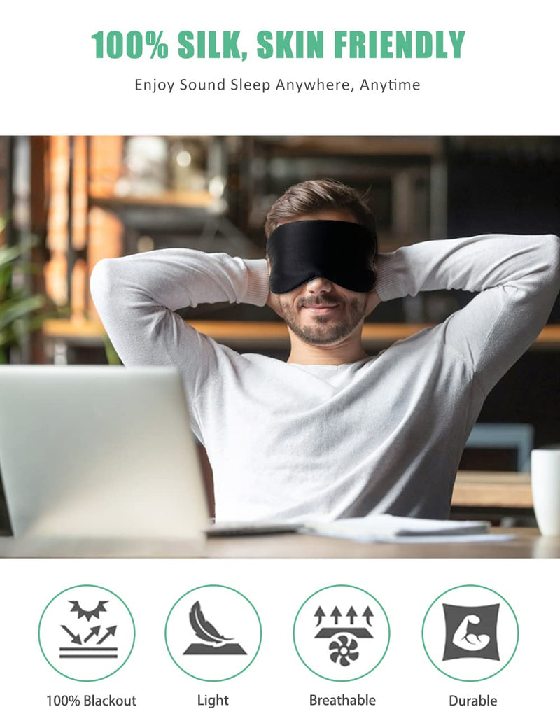 Silk Sleep Mask, 2 Pack 100% Real Natural Silk Eye Mask with Adjustable Strap, Eye Sleeping Mask, BeeVines Eye Sleep Shade Cover for Summer Travel Yoga Nap Reduces Puffy Eyes (Black & Rich Purple) - NewNest Australia