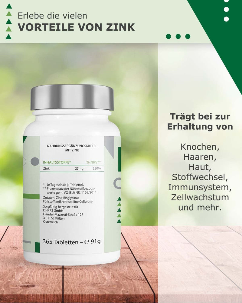 naturally zinc bisglycinate 25mg (vegan) 365 zinc tablets annual supply - natural zinc in high doses, zinc without additives, made in Germany - NewNest Australia