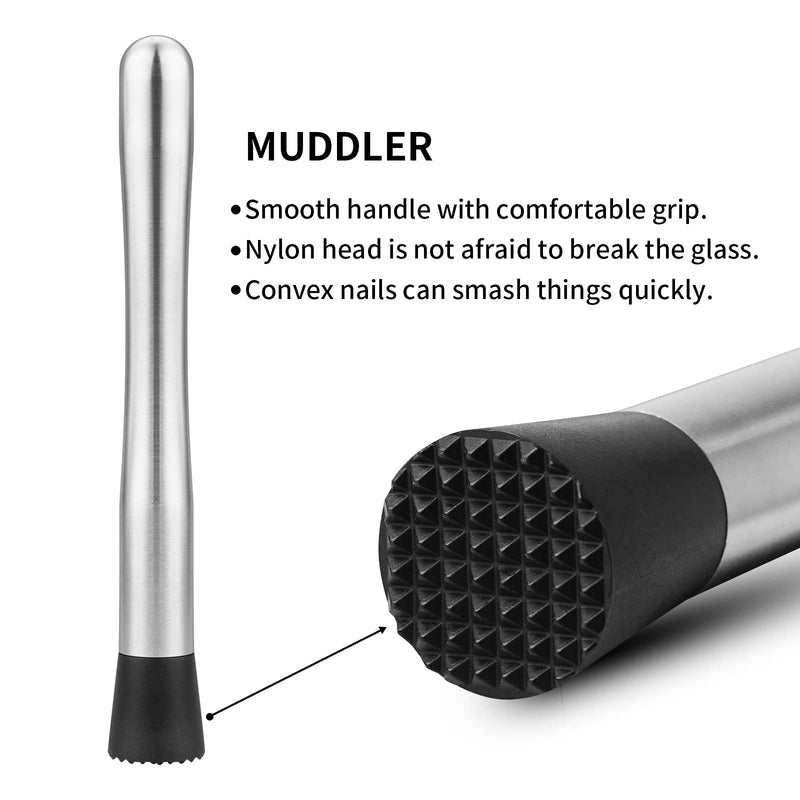 tifanso Muddler for Cocktails, 10" Muddler and Bar Spoon Cocktail Mixing Spoon, Stainless Steel Cocktail Muddler Stirrer, Cocktail Spoon Long Handle, Bar Accessories Tools for Mojitos Fruit Drinks - NewNest Australia