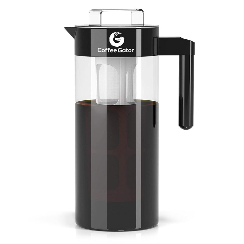 Coffee Gator Cold Brew Coffee Maker - BPA-Free Filter and Glass Carafe - Brewing Kit with Stainless Steel Measuring Scoop and Collapsible Loading Funnel - Black - 1.4 Litre - NewNest Australia