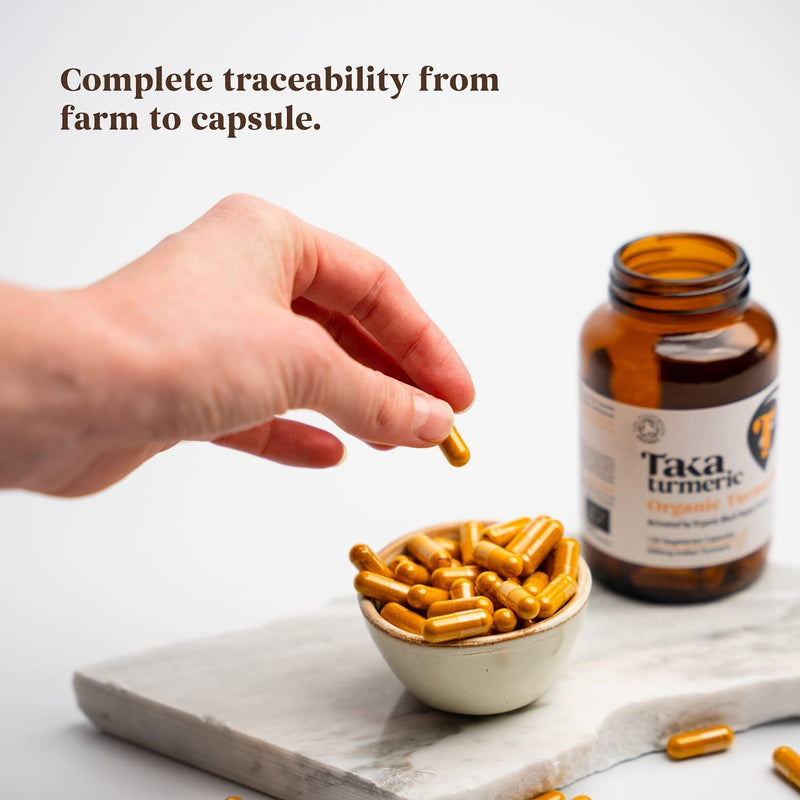 Taka Turmeric Organic Turmeric with Black Pepper Extract - 120 Vegan Capsules, 500mg Pure Indian Turmeric Powder with Natural Curcumin Content, Enhanced Absorption from Piperine, Independently Tested - NewNest Australia