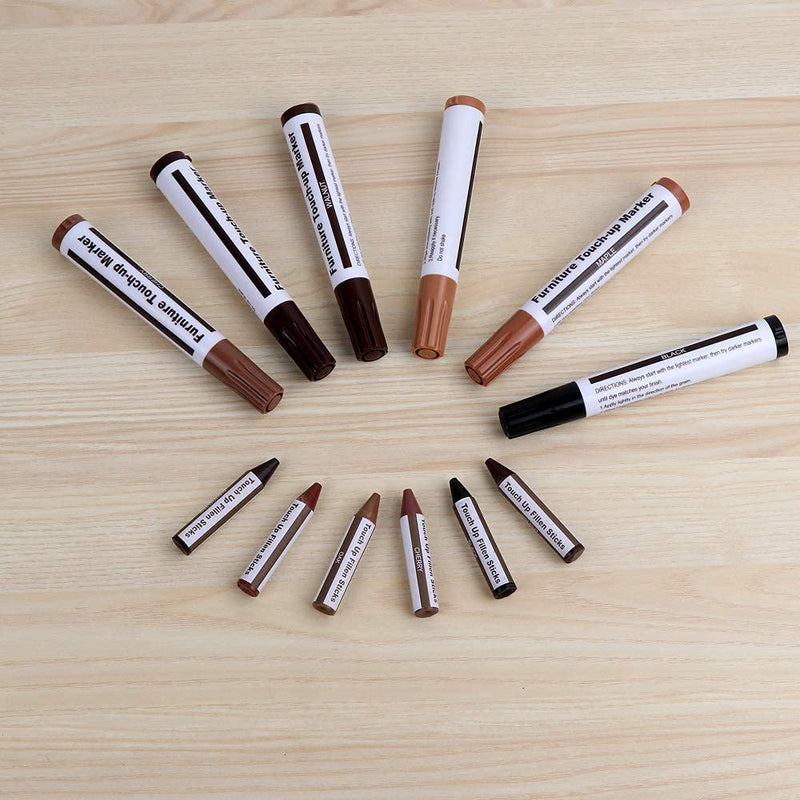 Furniture Repair Kit Wood Markers - Set of 13 - Markers and Wax Sticks with Sharpener Kit, for Stains, Scratches, Wood Floors, Tables, Desks, Carpenters, Bedposts, Touch Ups, and Cover Ups 6+6 - NewNest Australia