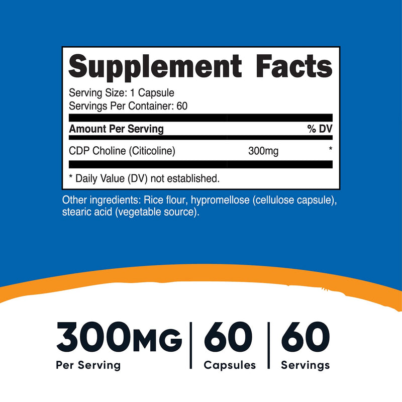 Nutricost CDP Choline (Citicoline) 300mg, 60 Vegetarian Capsules - Non-GMO, Vegetarian Friendly, Gluten Free … 60 Count (Pack of 1) - NewNest Australia