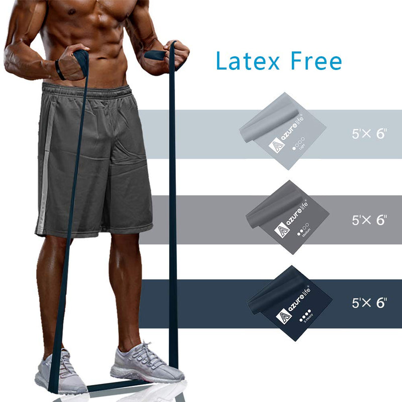 A AZURELIFE Resistance Bands Set, Professional Non-Latex Elastic Exercise Bands, 5 ft. Long Stretch Bands for Physical Therapy, Yoga, Pilates, Rehab, at-Home or The Gym Workouts, Strength Training Gray - NewNest Australia