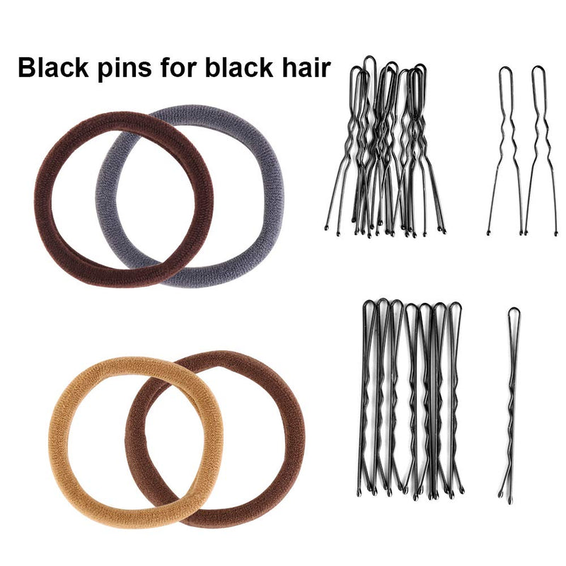 Donut Hair Bun Maker Set, Zingso 4 Pcs Women Girls Hair Accessories Ring Style Mesh Donut Hair Bun Shaper Maker Set with Hair Elastic Bands, Hair Pins for Dance Ballet Chignon (Black) Black - NewNest Australia