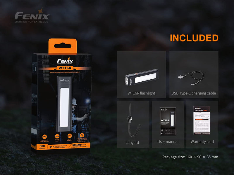 Fenix WT16R 300 Lumen rechargeable magnetic base Handheld flashlight/worklight with battery and EdisonBright charging cable carrying case - NewNest Australia