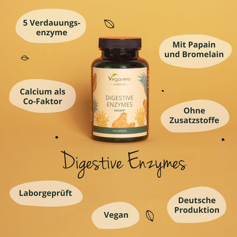 Enzyme Complex Bromelain Papain Amylase Lipase Cellulase Gastric Juice-Resistant Drcaps Natural Digestive Enzymes Laboratory Tested No Additives German Production Vegavero - NewNest Australia