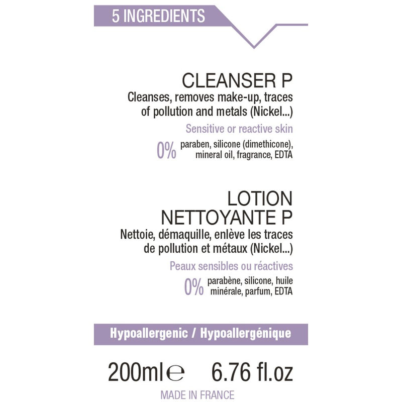 Cleanser P - Cleansing & Purifying micellar Water, Makeup Remover. Removes impurities, Excess Oil, Traces of Pollution & Metals. Safe and Pure Formulation. Sensitive, Reactive, Irritated Skin 200 ml (Pack of 1) - NewNest Australia