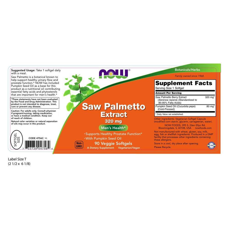 NOW Supplements, Saw Palmetto Extract 320 mg with Pumpkin Seed Oil, Men's Health*, 90 Veg Softgels - NewNest Australia