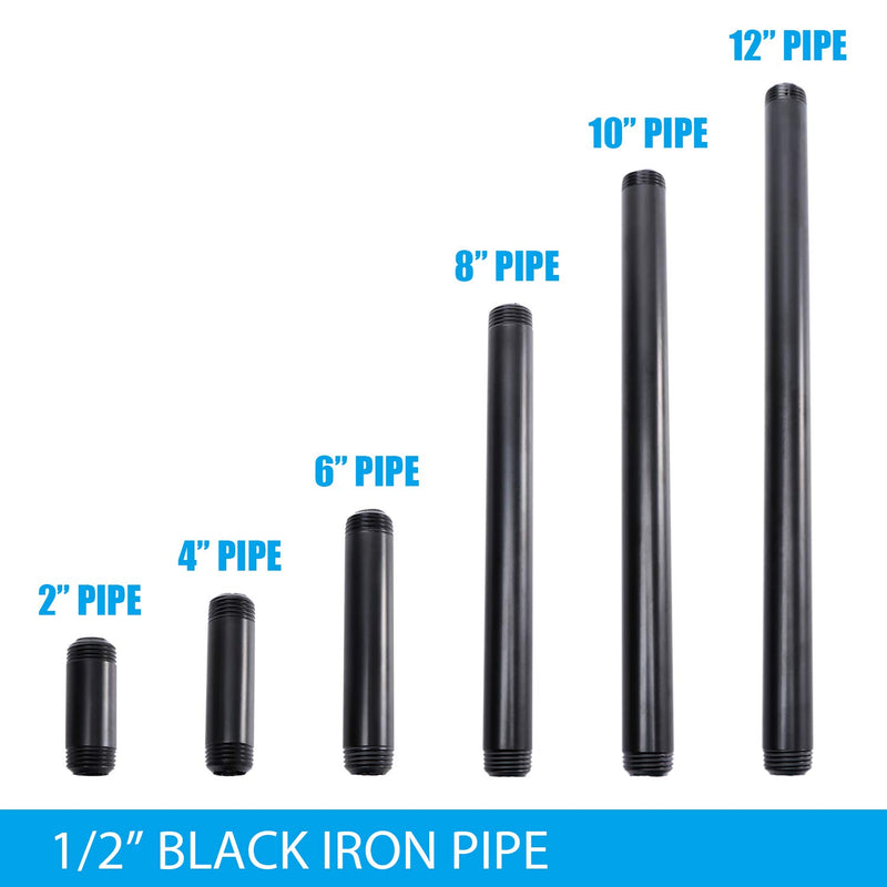 1/2" x 2" Black Painted Iron Pipe, Home TZH 10 Pack Black Paint Finish Threaded Metal Pipe Nipple for DIY Project/Furniture/Shelving Decoration (10, 2") 2 Inch - NewNest Australia