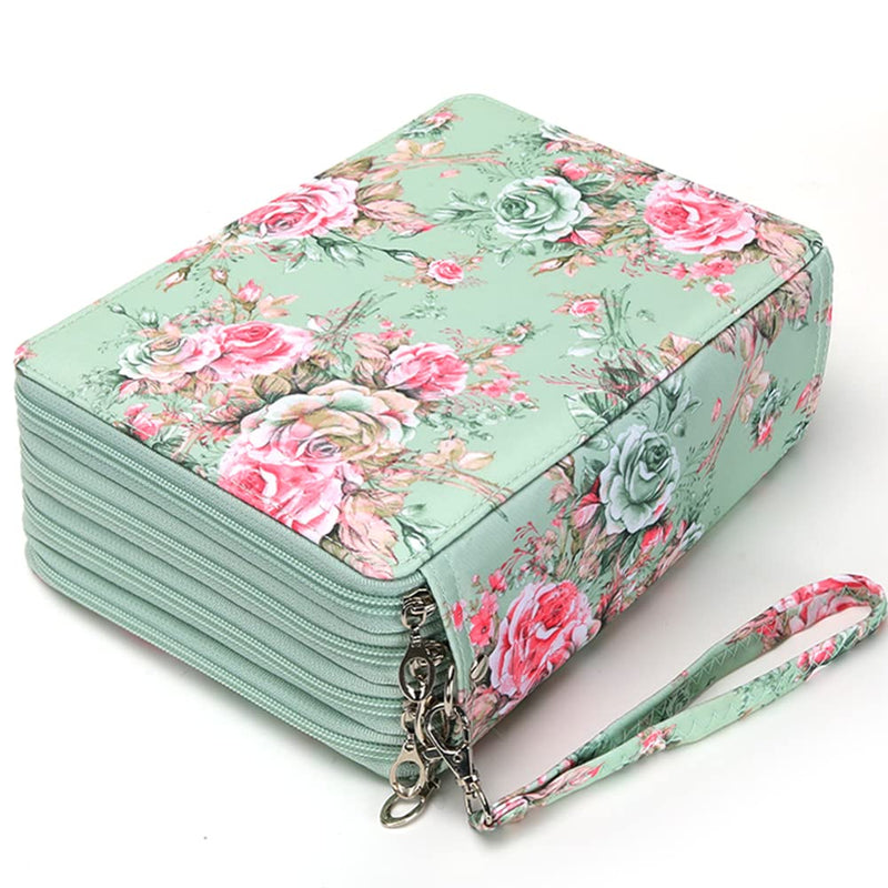 Vomgomfom Colored Pencil Case - 168 Slots Pencil Holder with Zipper Closure Twill Fabric Large Capacity Pencil Case for Watercolor Pens or Markers, Pencil Case Organizer for Artist (Green Rose) A Green Rose - NewNest Australia