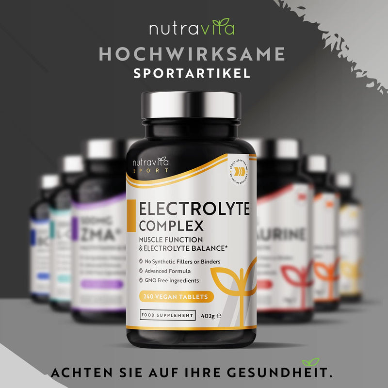 Electrolyte Complex - High Potency Tablets with Magnesium, Potassium and Calcium - Muscle Function and Electrolyte Balance - 240 Vegan Tablets - Manufactured by Nutravita - NewNest Australia