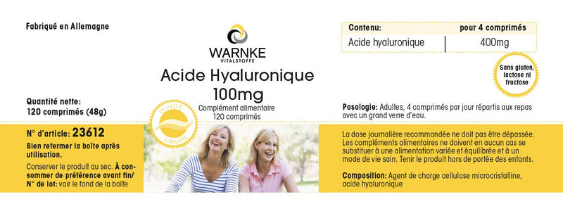 Hyaluronic acid 100mg - 120 tablets - vegan | Warnke vital substances - NewNest Australia