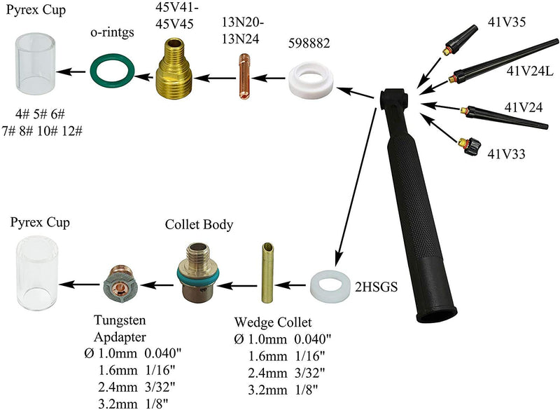 TIG Gas Lens Collet Body 45V42 (0.040" & 1.0mm Orifice) For SR DB WP 9 20 24 25 TIG Welding Torch 5pk - NewNest Australia