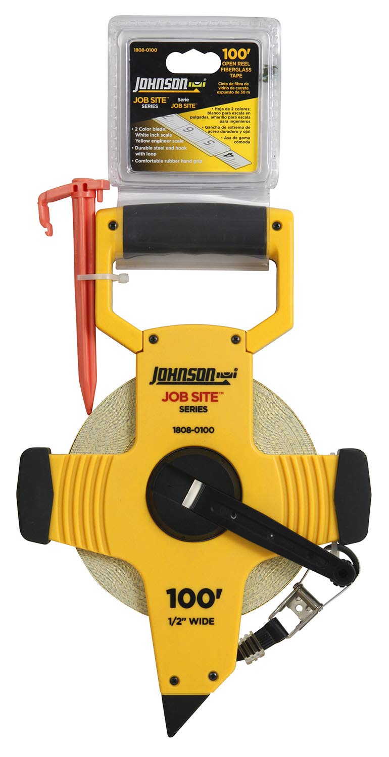 Johnson Level & Tool 1808-0100 Job Site Open Reel Fiberglass Tape, 100', Yellow, 1 Tape 100 Foot Fiberglass Tape - NewNest Australia