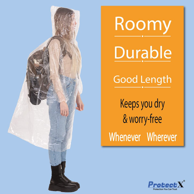 ProtectX Disposable Rain Poncho, Premium Material, Elastic Cuffs and Drawstring Hood, Universal Adult Size, Ultra-Durability, 5 Pack - NewNest Australia