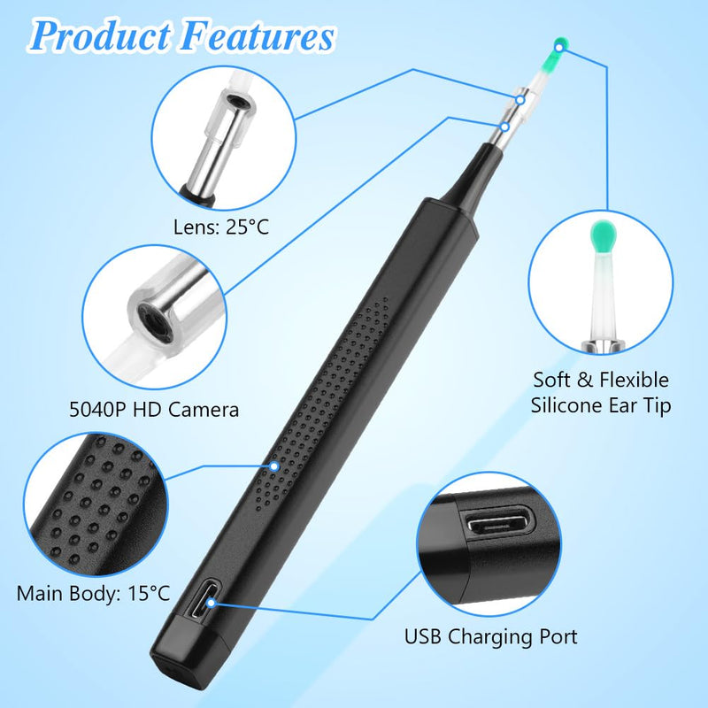 ACWOO Earwax Remover Otoscope, Wifi Ear Cleaner Camera Ultra Thin, IP67 Waterproof Ear Endoscope Ear Cleaner, 5040P Wireless HD Otoscope with 6 LED Light for iPhone, iPad & Android - NewNest Australia