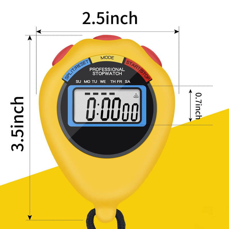6 Pack Multi-Function Electronic Digital Sport Stopwatch Timer, Large Display with Date Time and Alarm Function,Suitable for Sports Coaches Fitness Coaches and Referees (Yellow) Yellow - NewNest Australia