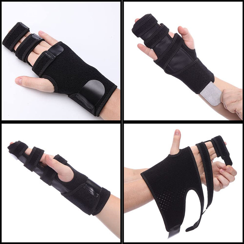 HOPPOLE Finger Support with Wrist Brace - Adjustable Trigger Finger Straightener for Mallet, Sprains, Broken - Metal Straightening Brace for Finger and Hand Discomfort Relief Black-Right One Size - NewNest Australia
