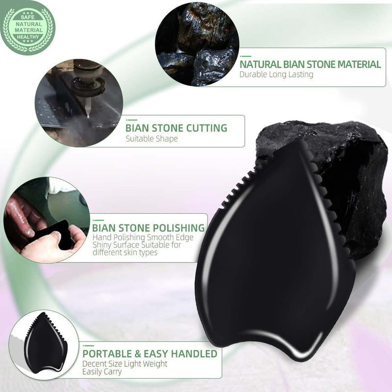 Gua Sha Massage Tool, Black Bianstone Guasha Board for Face & Body, Natural Jade Stone Gua Sha Facial Tool, Face Massager for Traditional Acupuncture Therapy, Daily Anti-Aging Health & Skin Care Tool Black-a - NewNest Australia