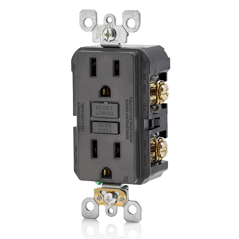 Leviton GFNT1-E Self-Test SmartlockPro Slim GFCI Non-Tamper-Resistant Receptacle with LED Indicator, Wallplate Included, 15-Amp, Black 15 Amp - NewNest Australia