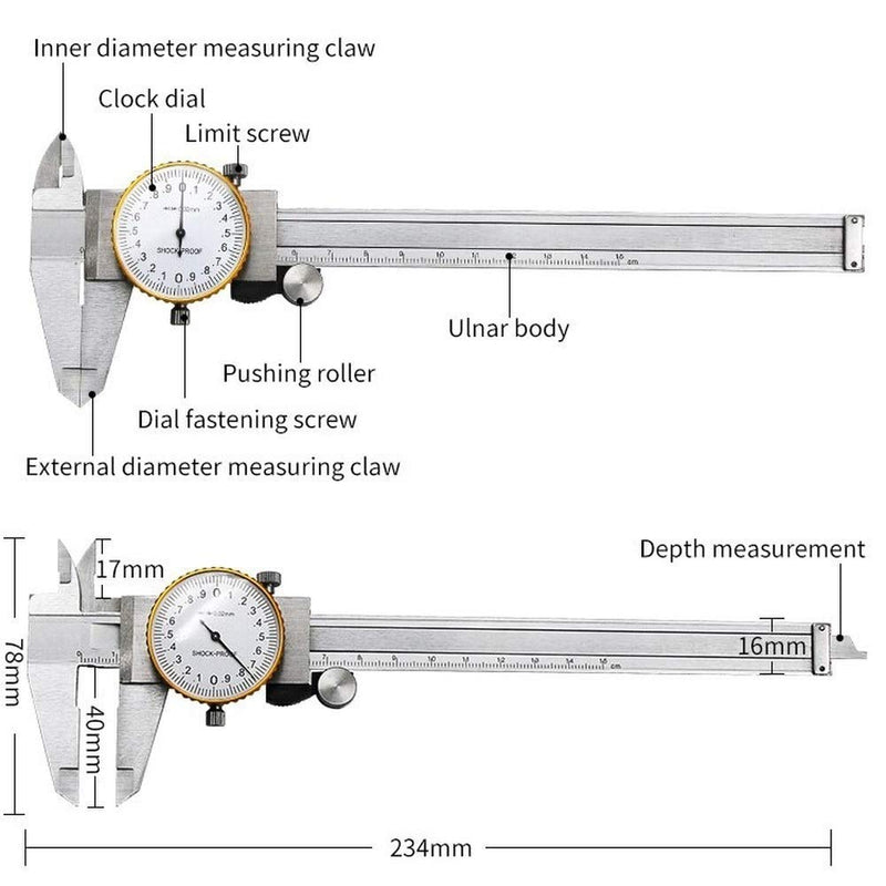 LYFJXX Dial Calipers 0-15cm(0-6") Range with 0.02mm (0.001" )High Precision Industry Stainless Steel Vernier Caliper Shockproof Metric Measuring Tool - NewNest Australia