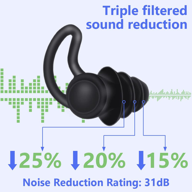 ACWOO Earplugs for Sleep, 2 Pieces Soft Silicone Ear Plugs, Noise Reduction Ear Plugs with Storage Container Box, Noise Cancelling Reusable Hearing Protection for Sleeping Snoring Working Traveling Black - NewNest Australia