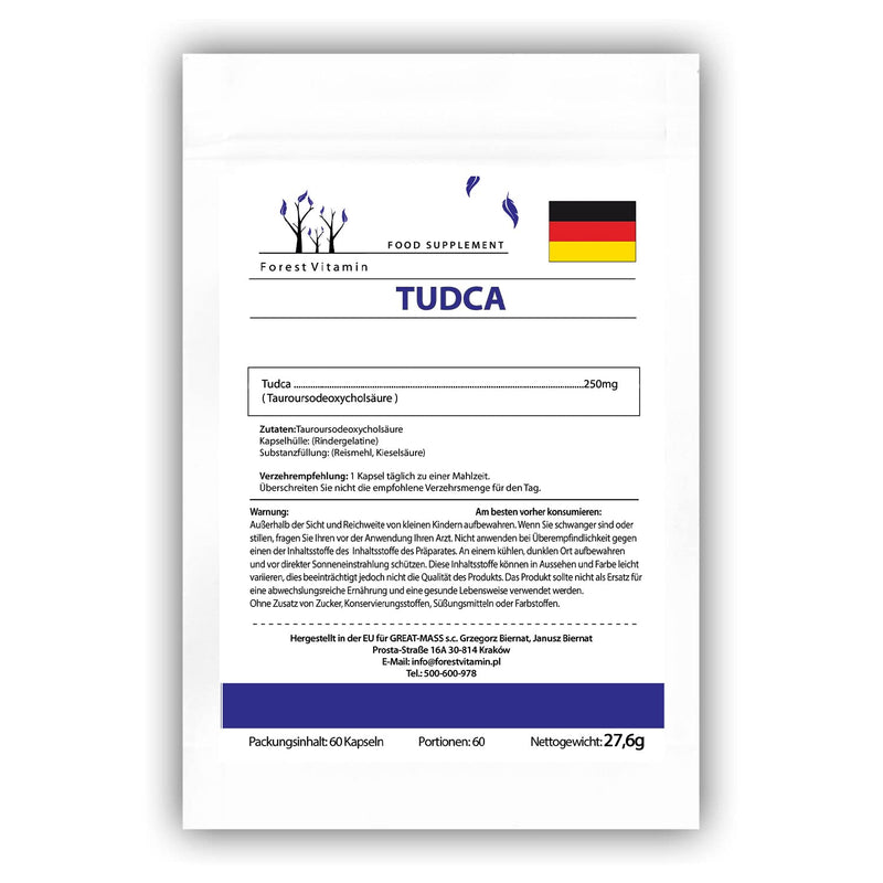 TUDCA - Forest Vitamin TUDCA 250mg Capsules - Tauroursodeoxycholic Acid - Super Liver Support - Health and Beauty (60) 60 - NewNest Australia