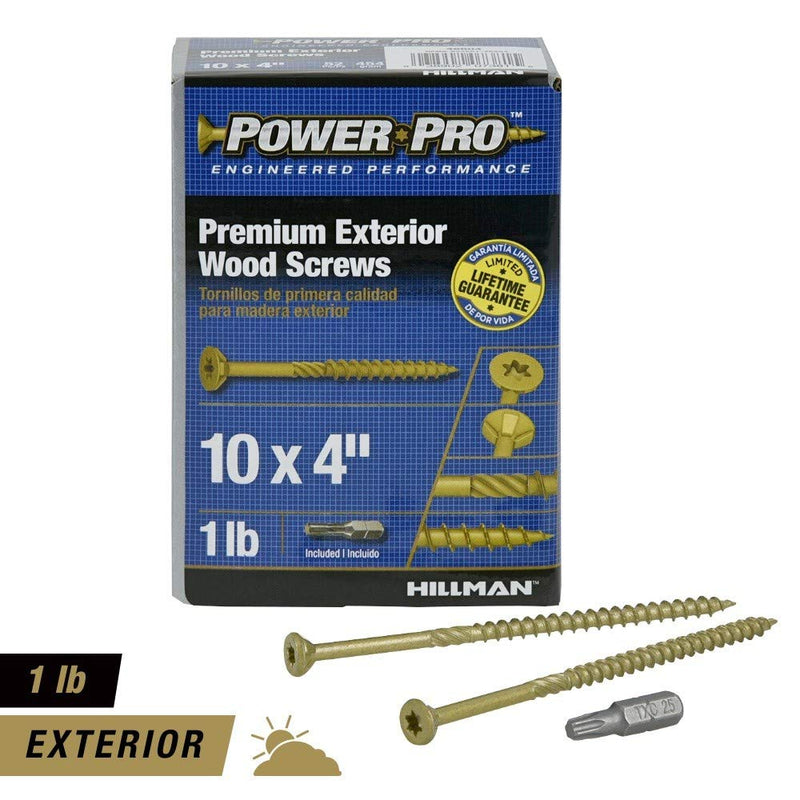 Power Pro 48604 Wood Screws, #10 x 4", Premium Outdoor Deck Screws, Rust Resistant, Epoxy Coated Bronze, 1lb Box, 52 pcs - NewNest Australia
