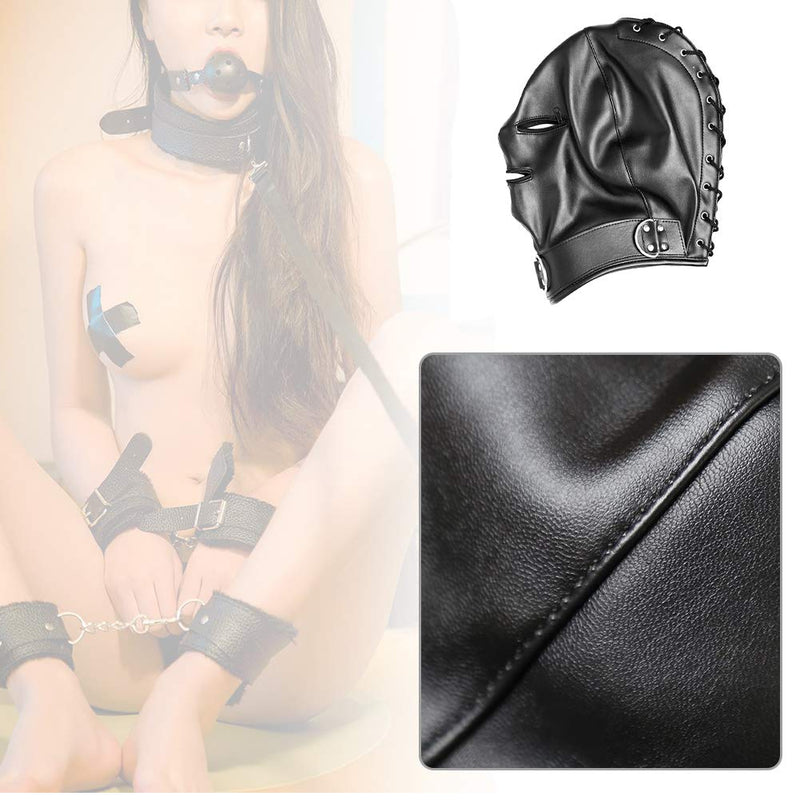 Leather Bondage Mask Black Full Face Restraint Head Hood SM Head Mask BDSM Fetish Hood Adjustable Headgear with Zipper for Adults Couples Sex Factory - NewNest Australia