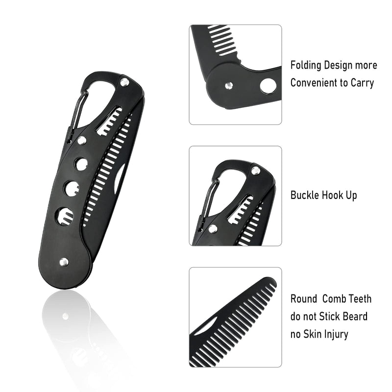 Beard Comb, Stainless Steel Antistatic Foldable Pocket Comb, Creative Knife Style Care Comb Mustache Styling Comb Beard Comb for Combing & Grooming Hair, Beards and Mustaches（9.5 * 3 * 1.5cm） - NewNest Australia