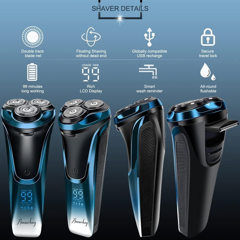 Men'S Electric Razor With 3 Replacement Heads, Wet And Dry Shaver, Electric Shaver With Pop-Up Trimmer, 99 Minutes Running Time, Beard Trimmer, Led Display, Travel Case - NewNest Australia