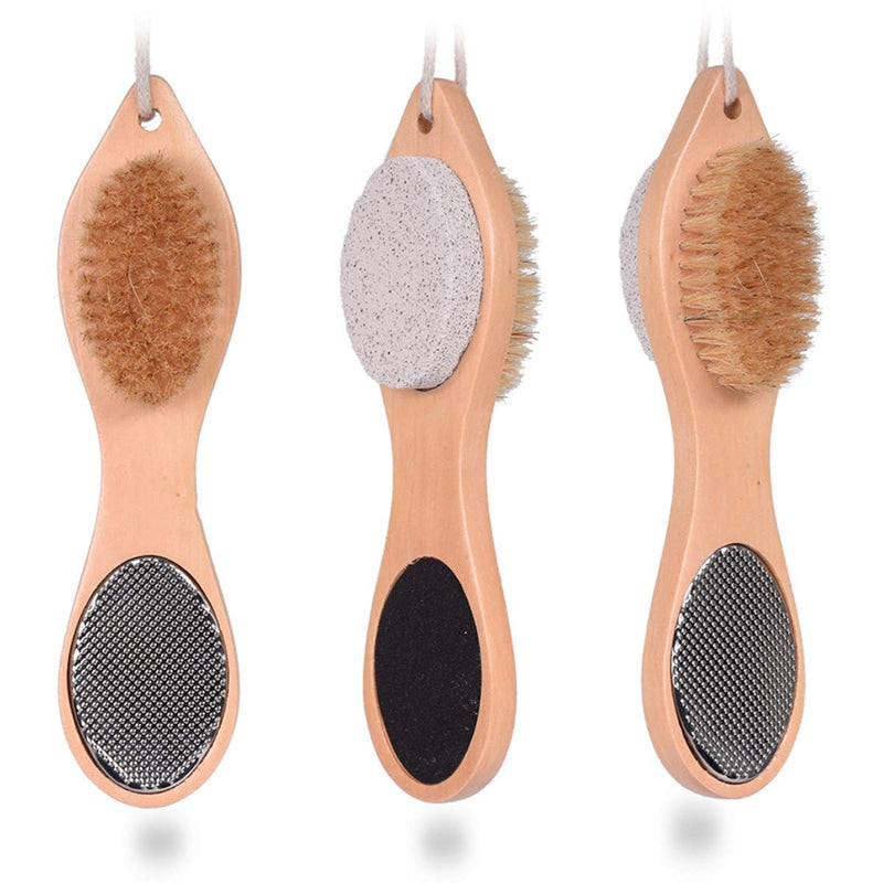 4-in-1 Pumice Stone Wooden Foot Scrub Brush Hard Skin Callus Remover for Feet and Hands Care - NewNest Australia